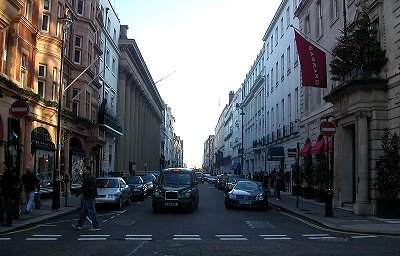 A street in London in December.  The sky isn't very bright.